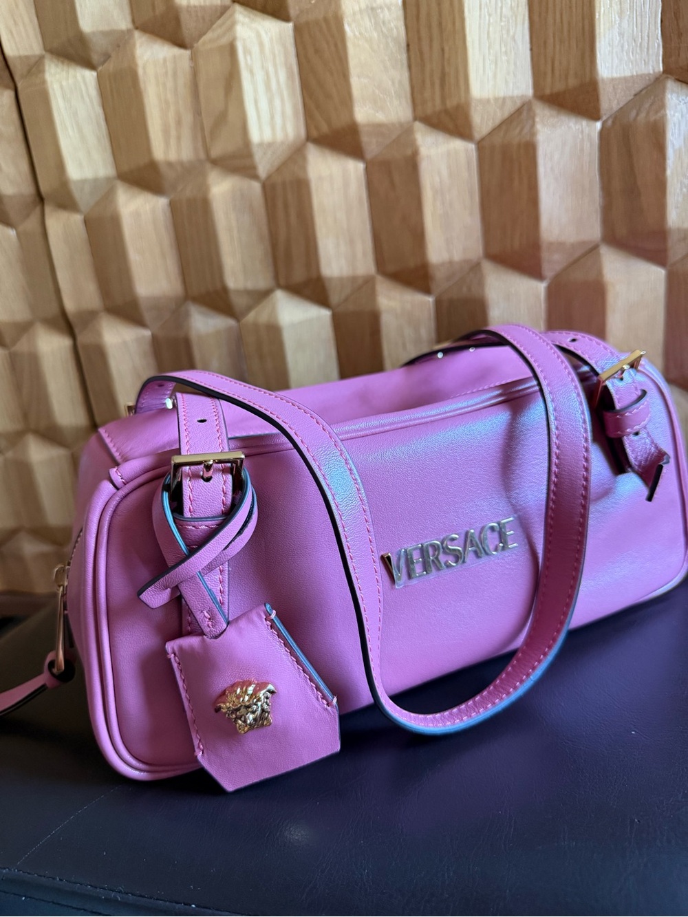 Versace Tag Nappa Leather Bowling Bag